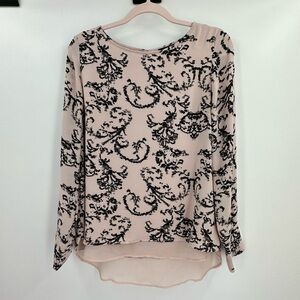 THE Limited Blush with Black Print Long Sleeve Layered Blouse Women’s Size M